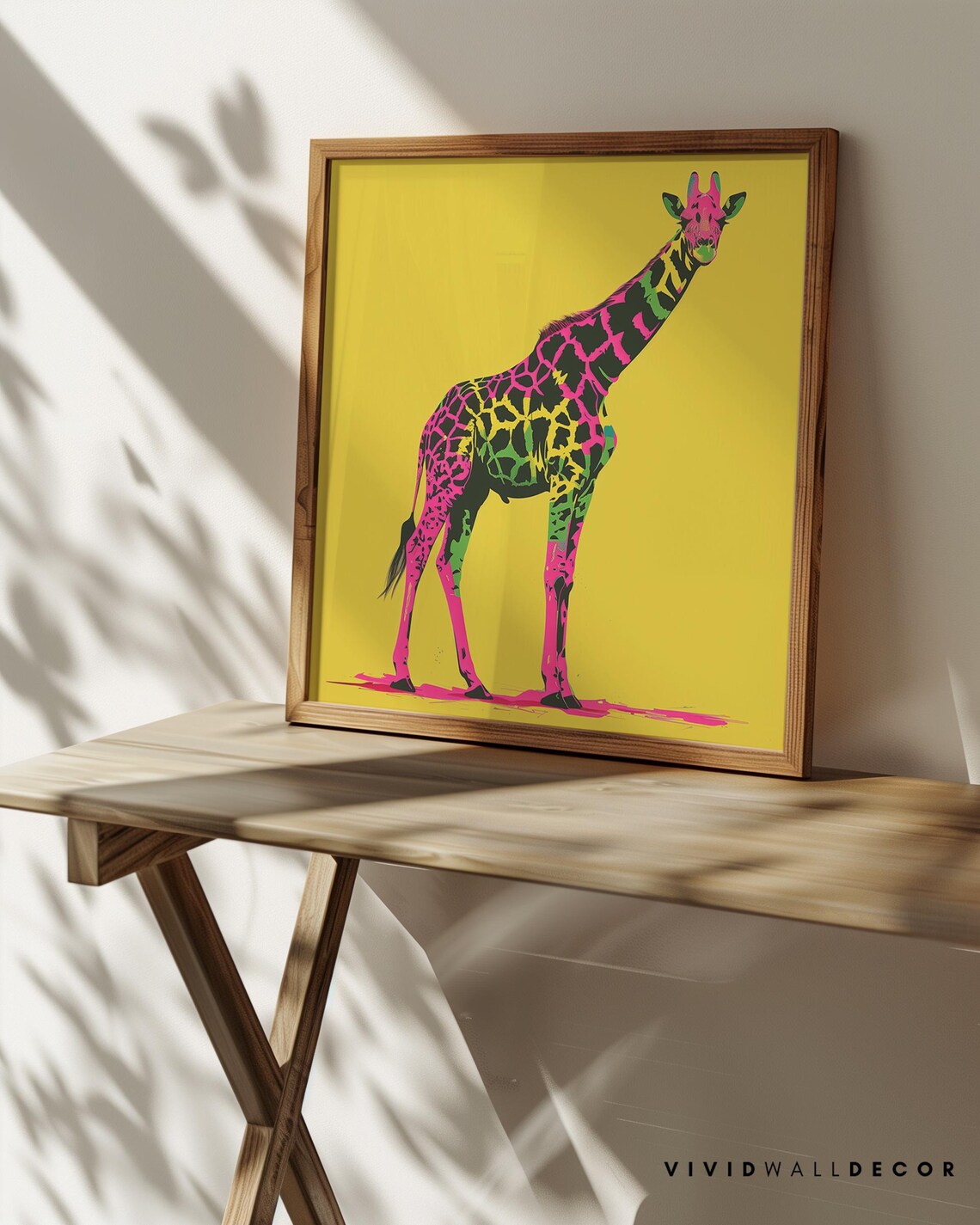 Neon Pink And Green Giraffe On A Bright Yellow Background Pop Art Poster - Image 4