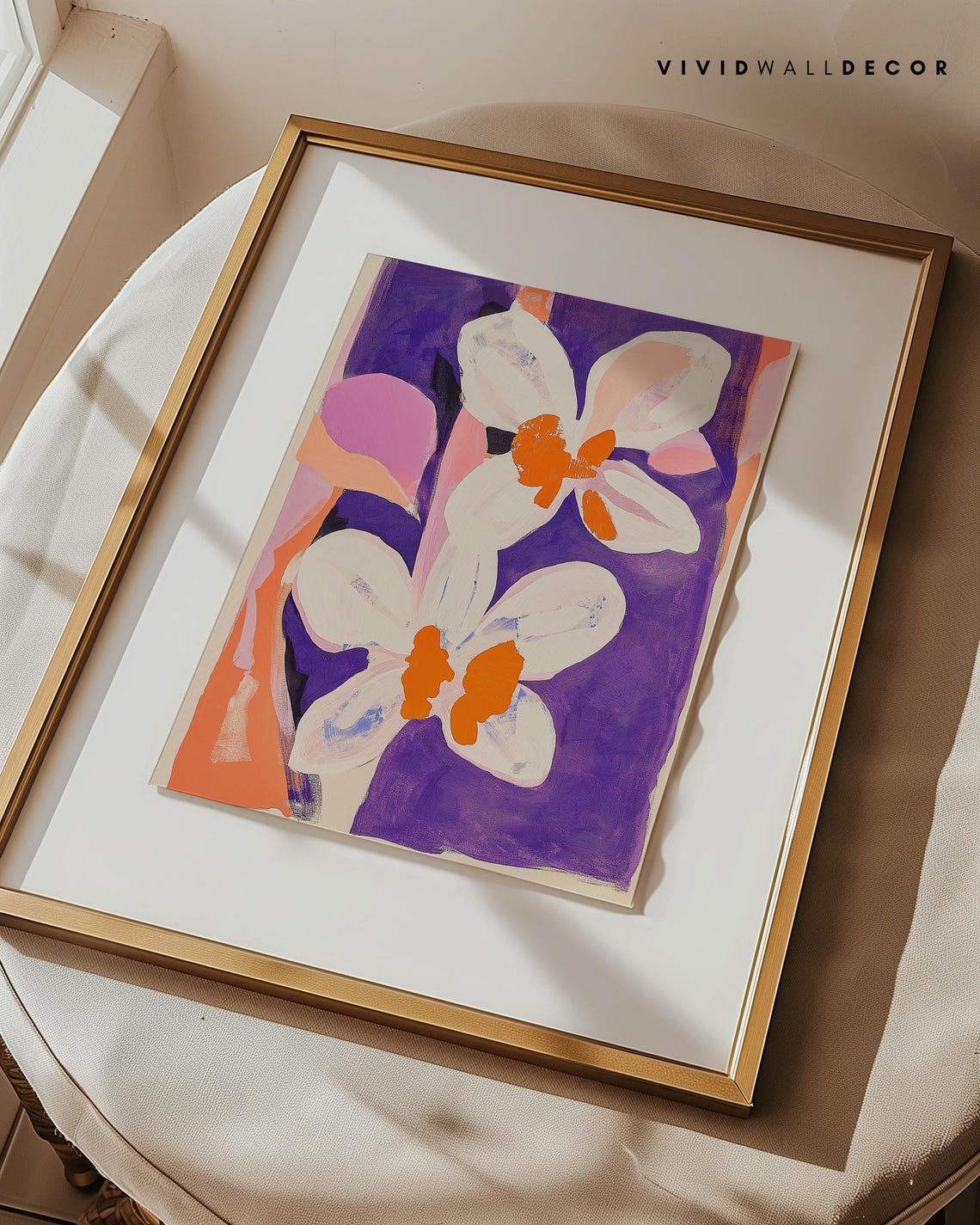 Abstract White Daffodil Bold Purple Orange Bloom Wall Poster - Image 2