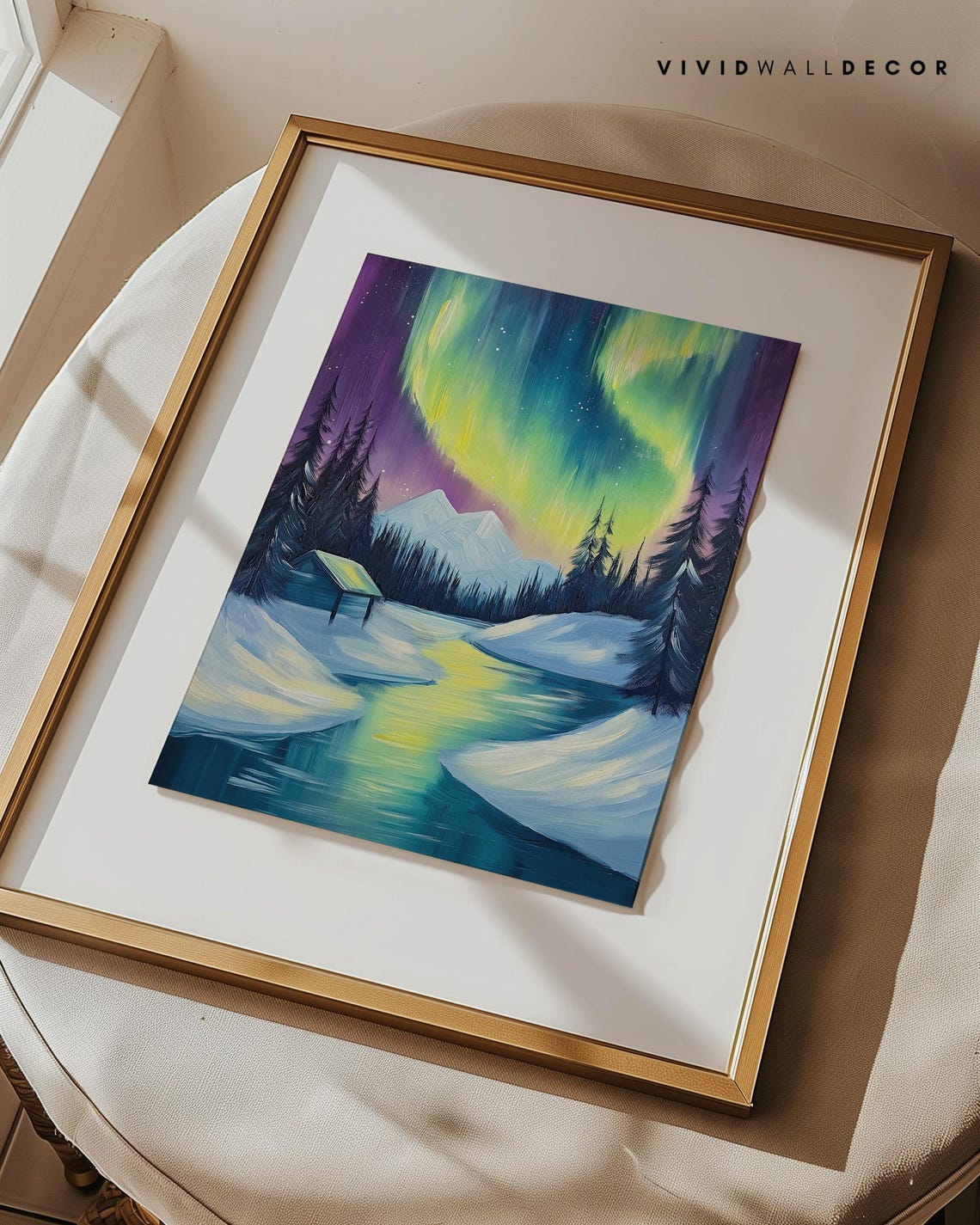 Northern Lights Over A Snowy River Aurora Winter Night Art Poster - Image 3