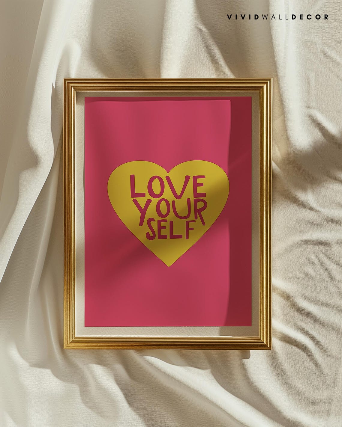 Love Yourself Heart Typography Hot Pink Inspirational Poster - Image 3