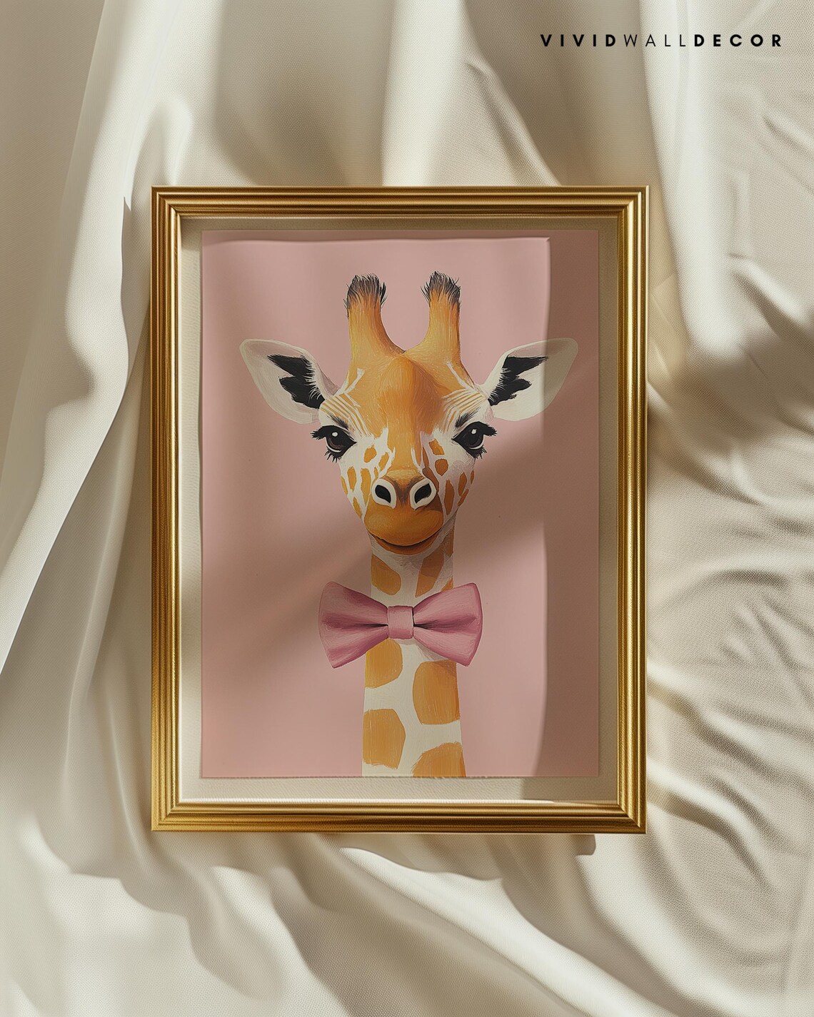 Sweet Golden Giraffe With Pink Bow on Blush Pink Nursery Poster - Image 3