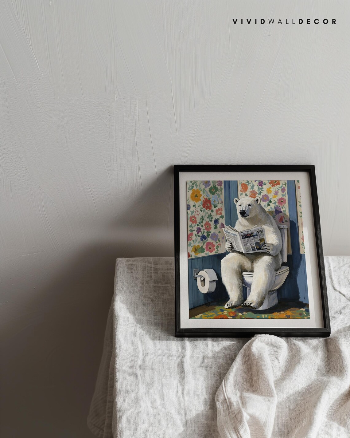 Polar Bear Reading The Newspaper On The Toilet Funny Bathroom Art Poster - Image 3