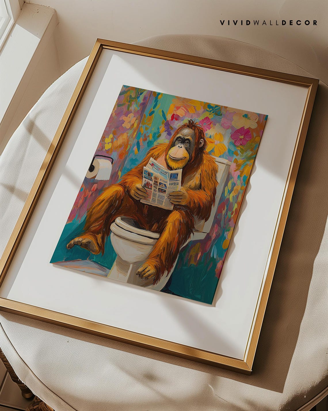 Funny Orangutan Reading Newspaper on the Toilet Bathroom Poster - Image 2