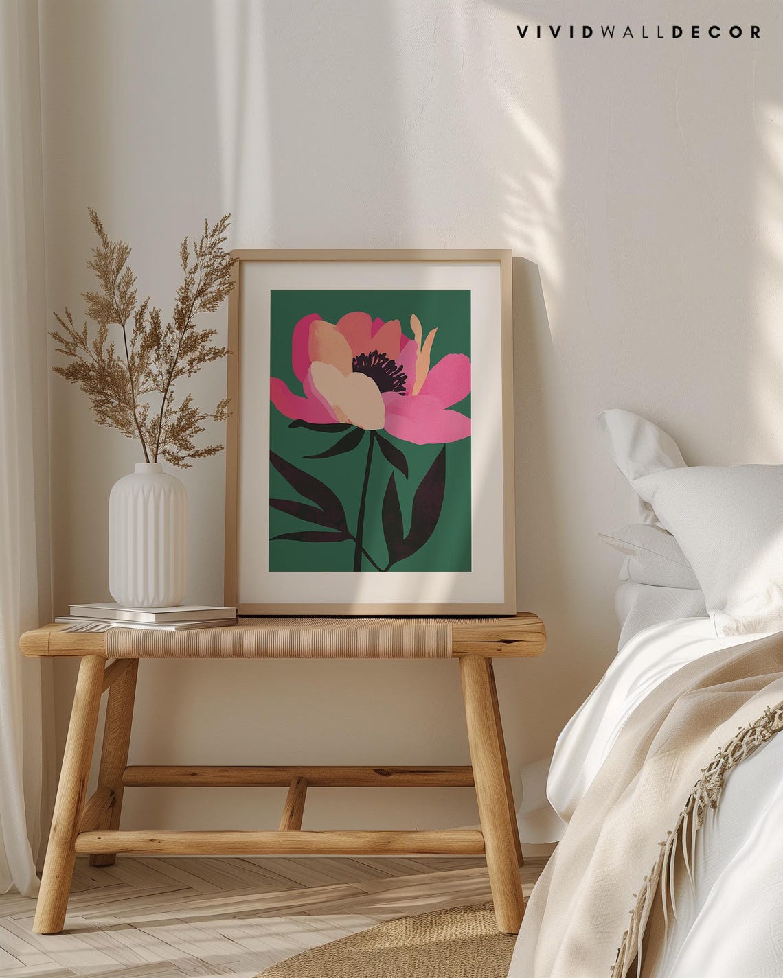Pink Peony Bloom On Deep Emerald Green Elegant Floral Poster - Image 3