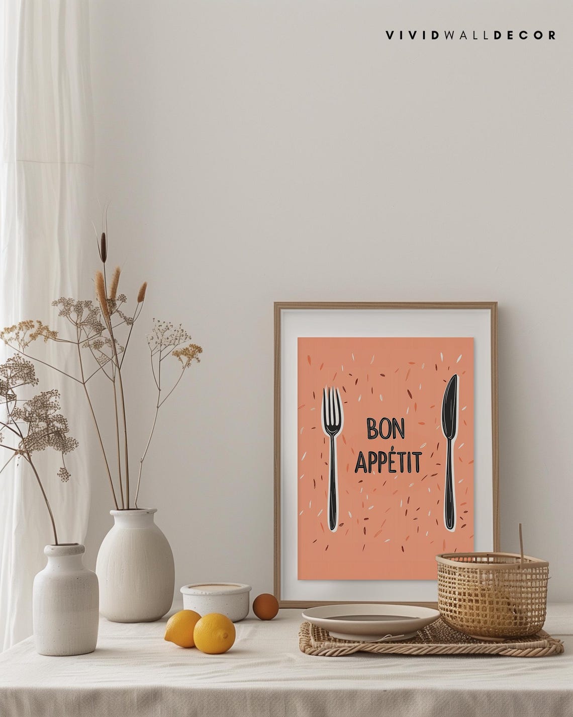 Bon Appetit Fork And Knife Terracotta French Kitchen Art Poster - Image 3