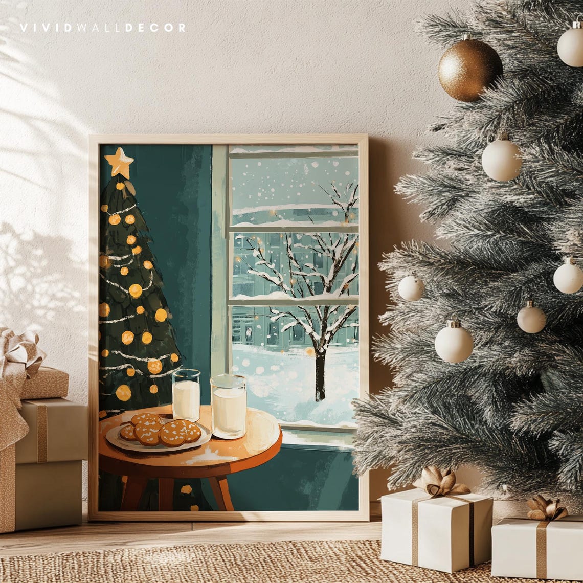 Milk and Cookies by the Christmas Tree Cozy Winter Night Poster - Image 4
