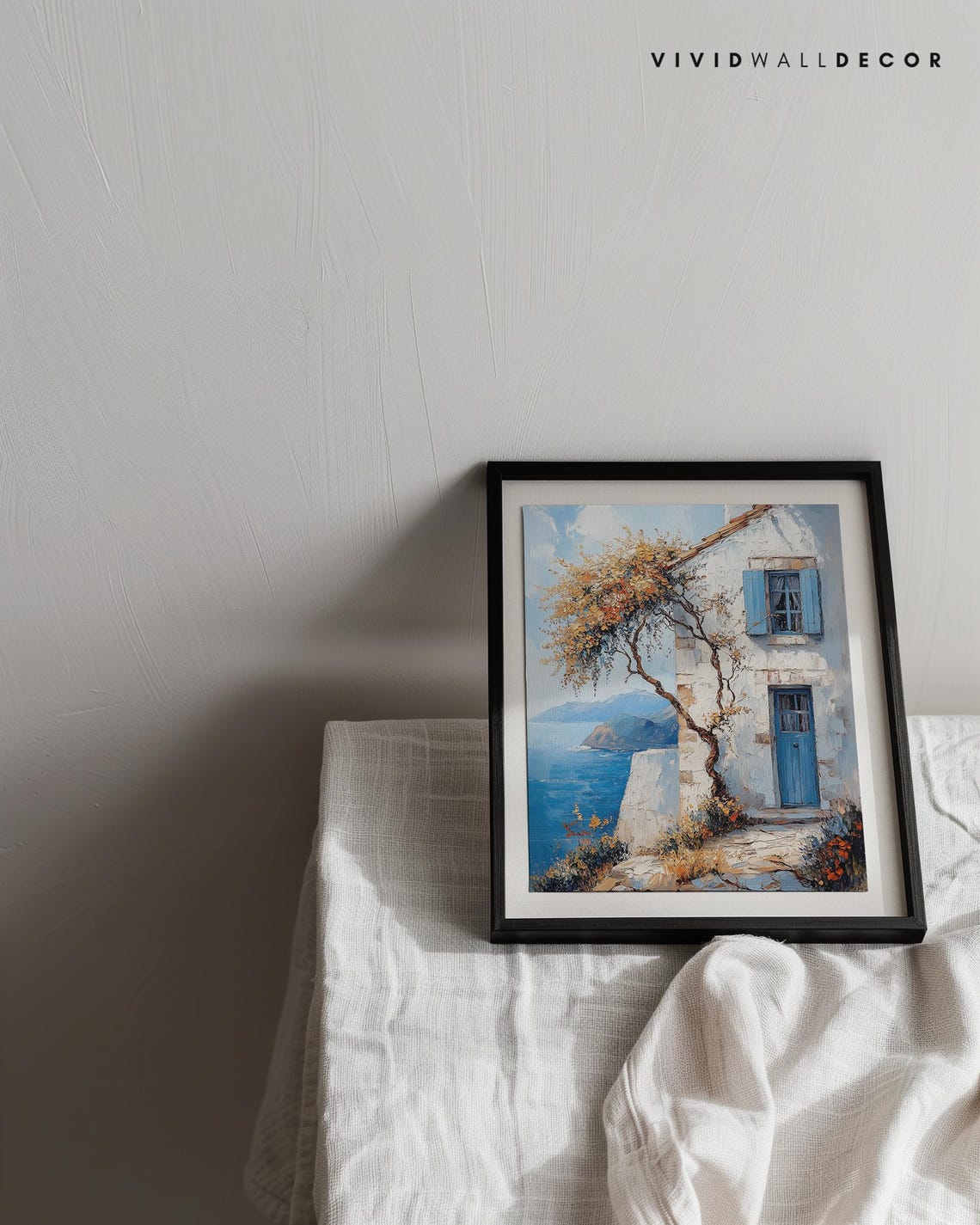 Greek Seaside Village Cottage Blue Door Coastal Travel Poster - Image 3