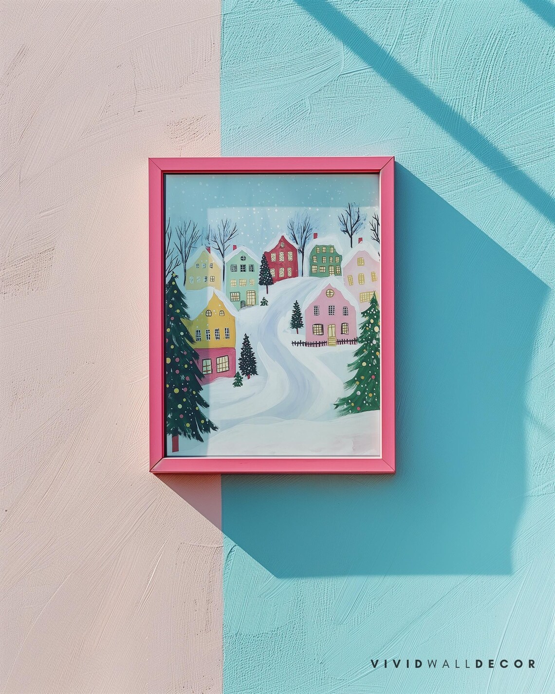 Colorful Houses On A Charming Snowy Christmas Village Street Poster - Image 2