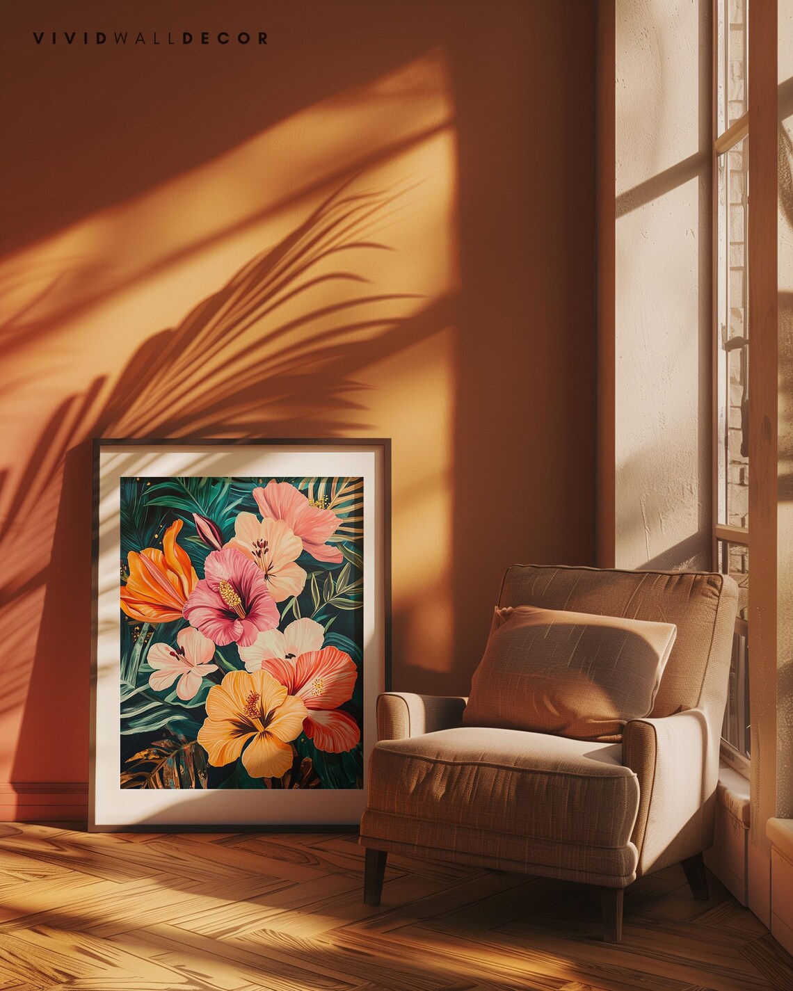 Tropical Hibiscus Blossom Colorful Maximalist Floral Night Poster - Image 4