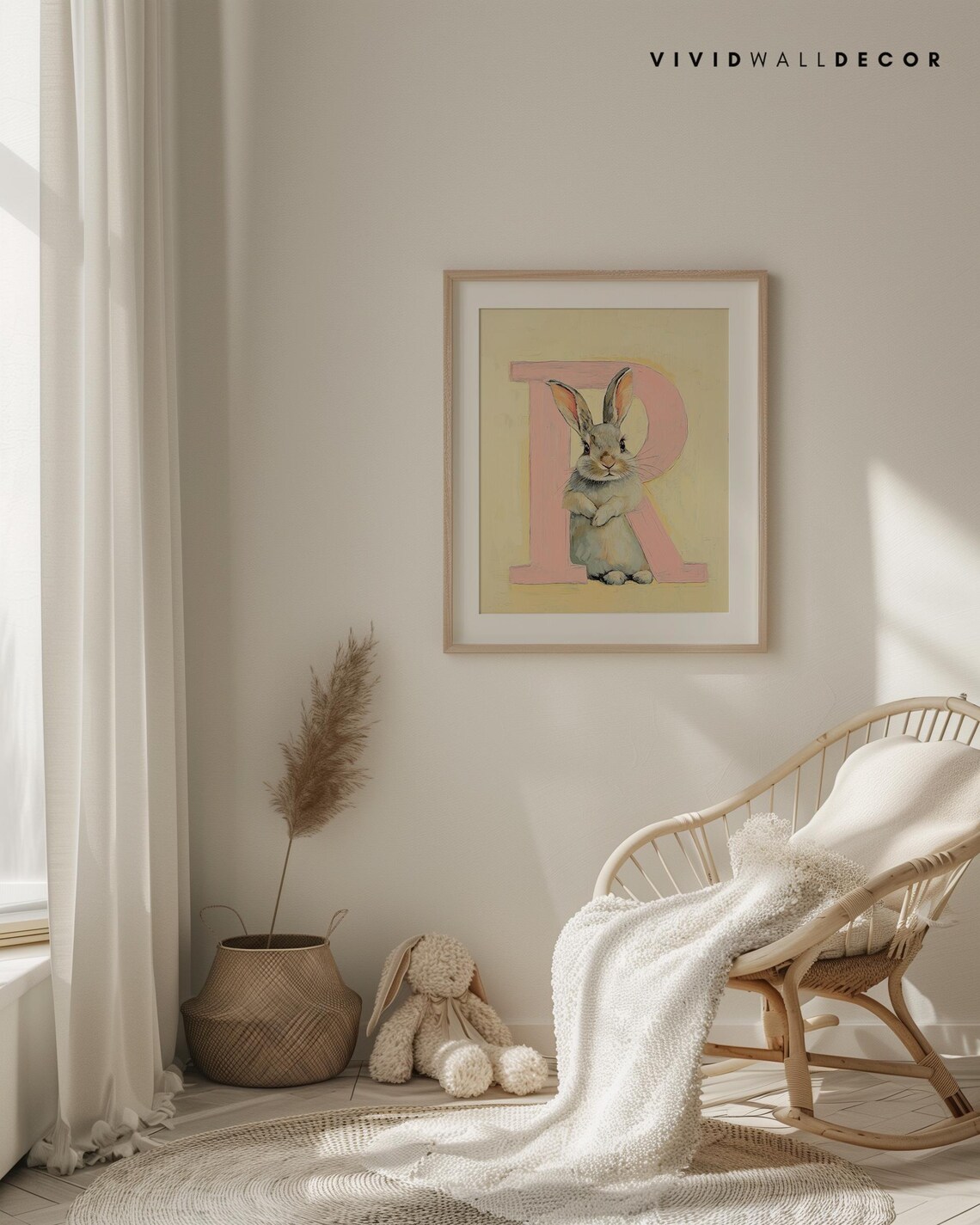 Rabbit Letter R Pastel Nursery Art Poster for Baby Room Wall Decor - Image 4