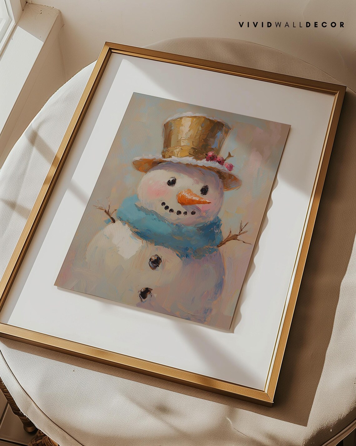 Smiling Snowman With Golden Top Hat And Blue Scarf Winter Poster - Image 3