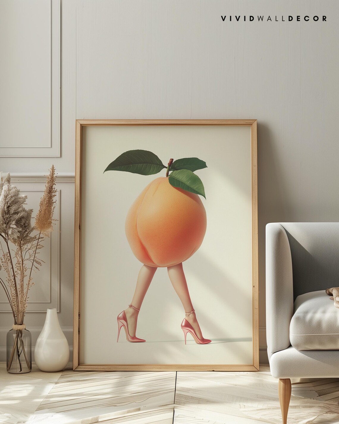 Quirky Peach Maximalist Fruit Art Print, Modern Decor - Image 4