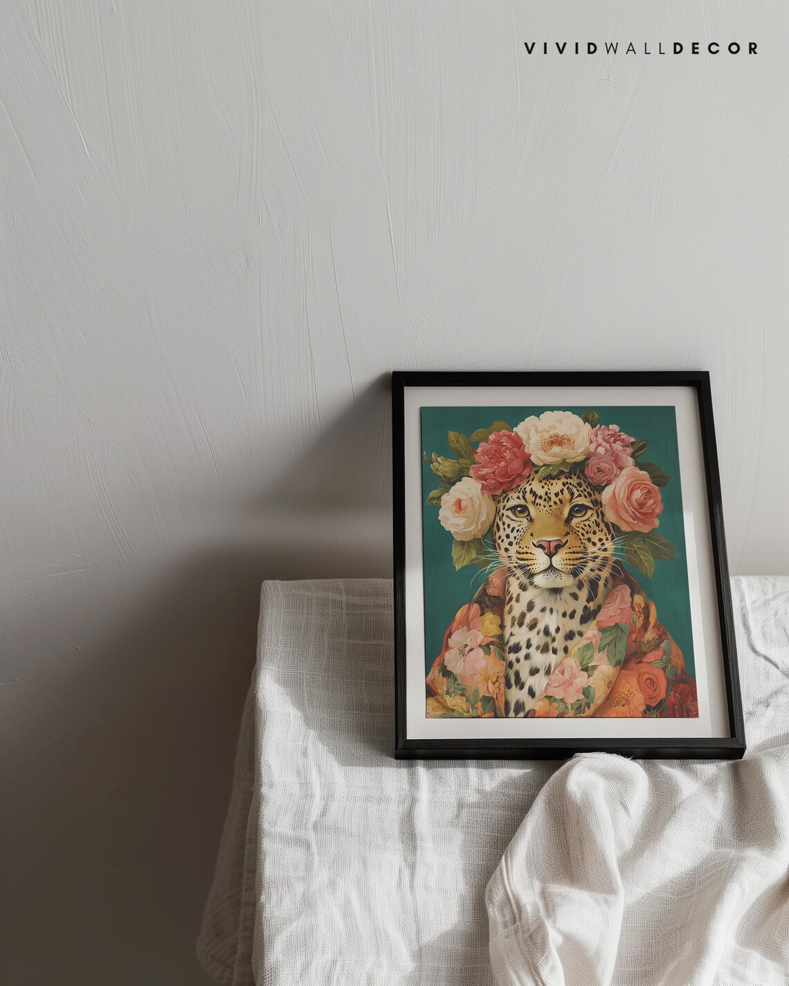 Regal Leopard Wearing a Crown of Pink Roses Whimsical Art Poster - Image 3