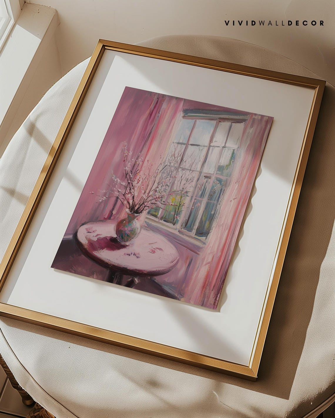 Pink Blossom Window Impressionist Romantic Still Life Wall Poster - Image 3