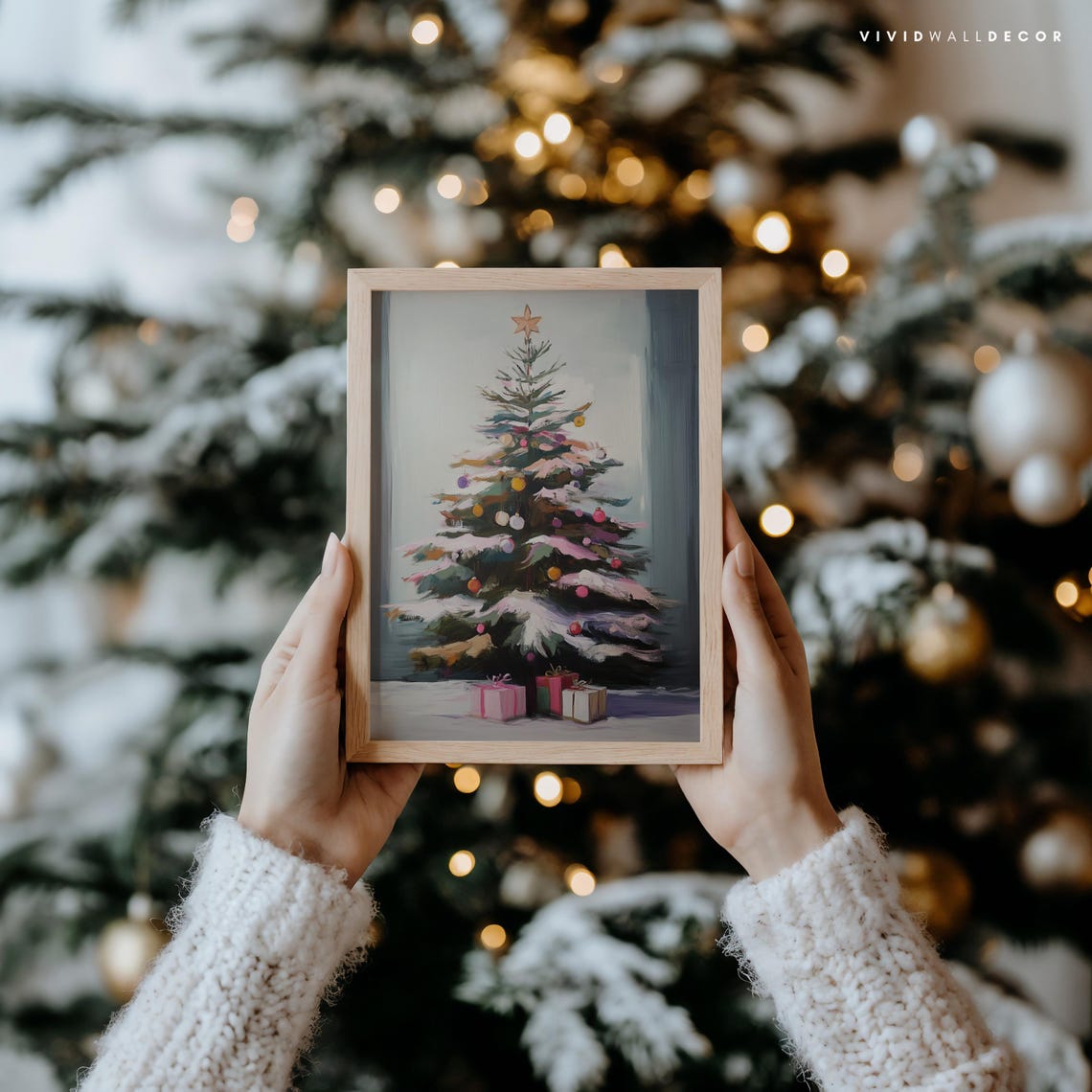 Snowy Christmas Tree With Ornaments Art Poster Holiday Wall Decor - Image 4