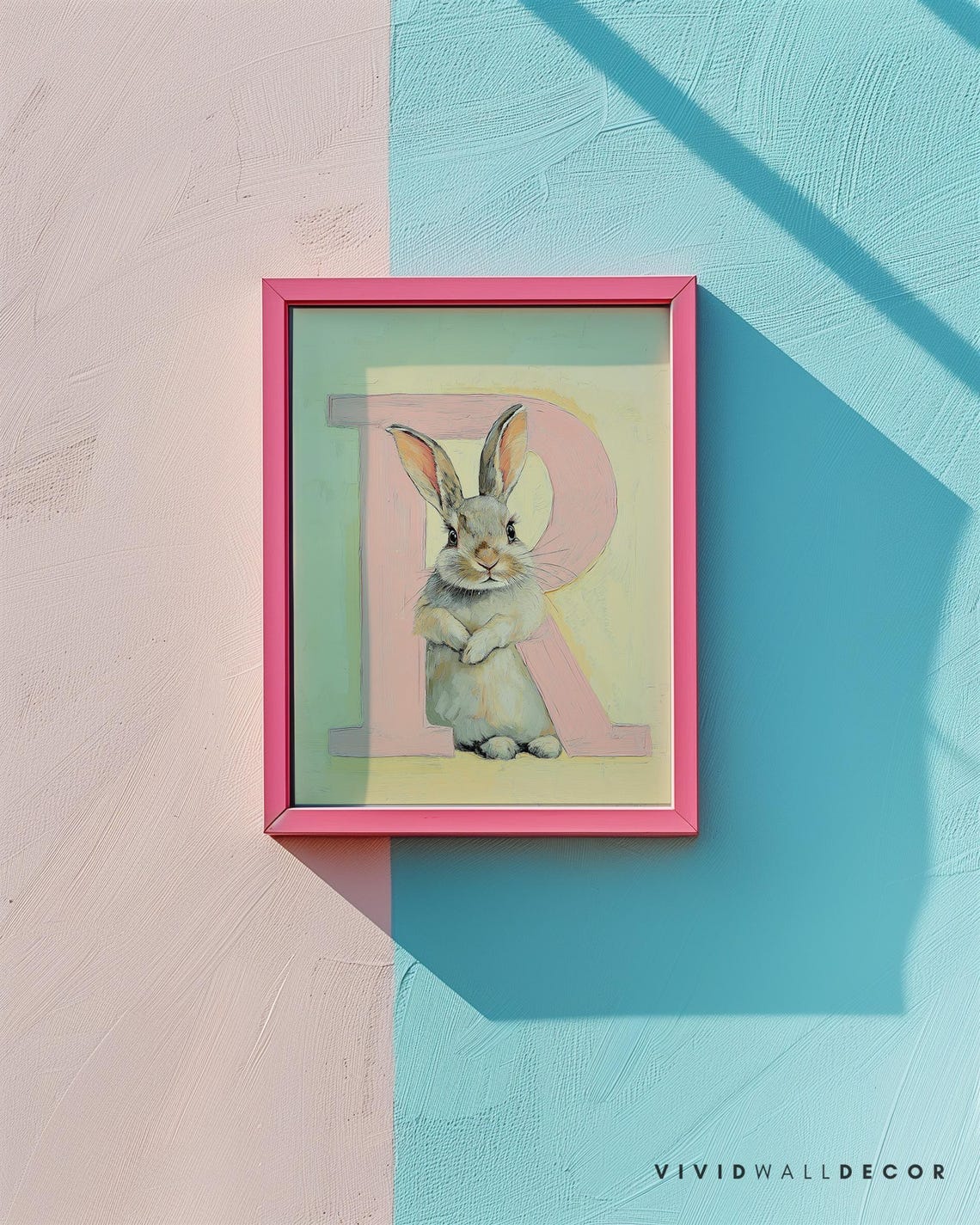 Rabbit Letter R Pastel Nursery Art Poster for Baby Room Wall Decor - Image 2