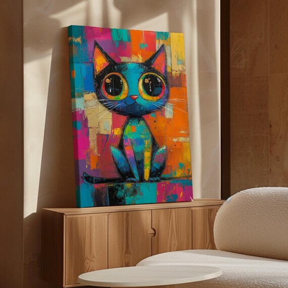 Colorful Abstract Cat Art, Playful Animal Artwork