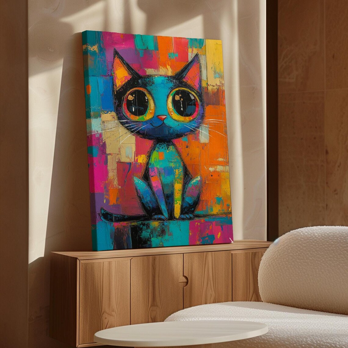 Colorful Abstract Cat Art, Playful Animal Artwork