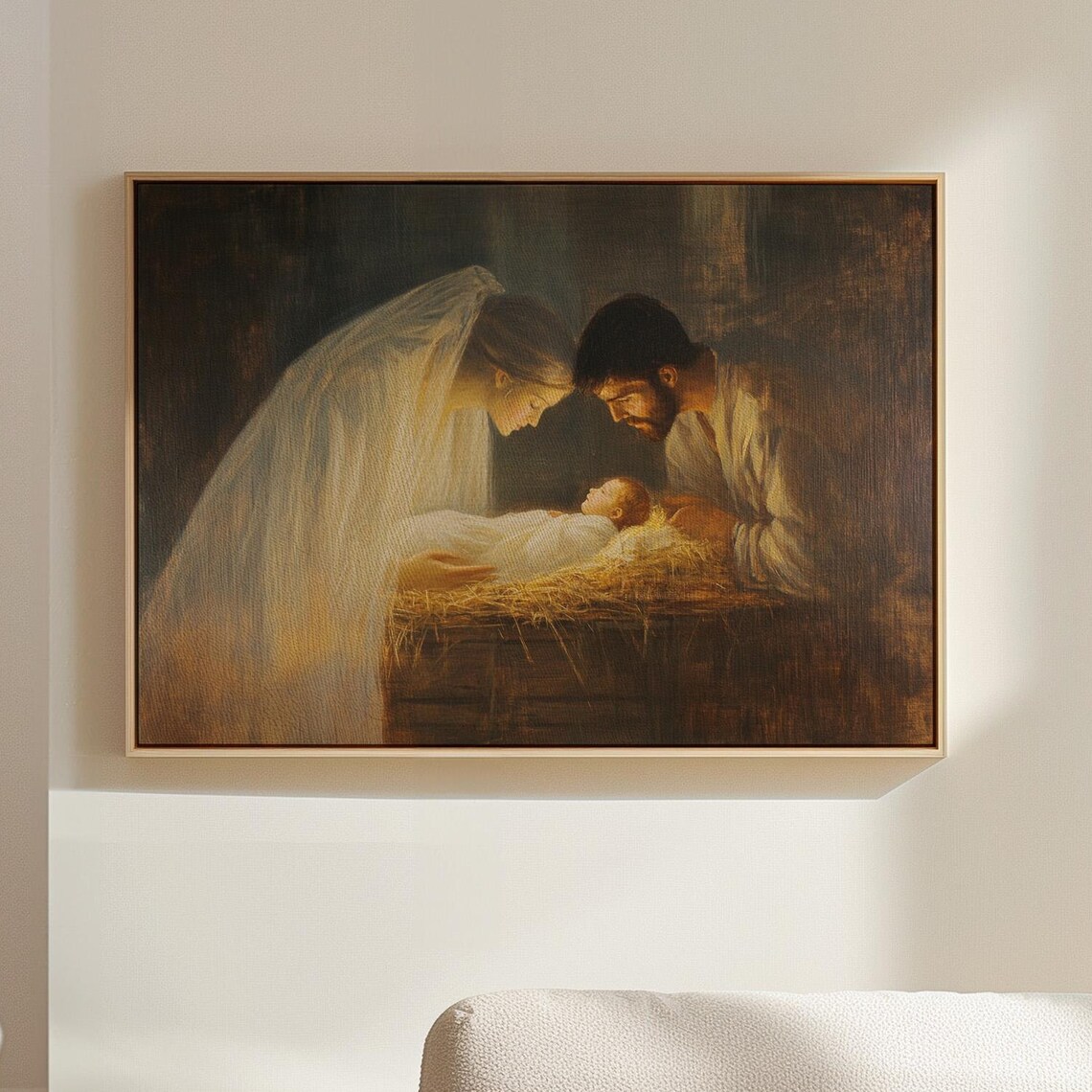 Holy Family Nativity Scene Baby Jesus In Manger Christmas Wall Art