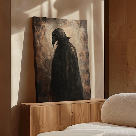 Dark Plague Doctor in a Black Cloak Gothic Mysterious Shadow Poster