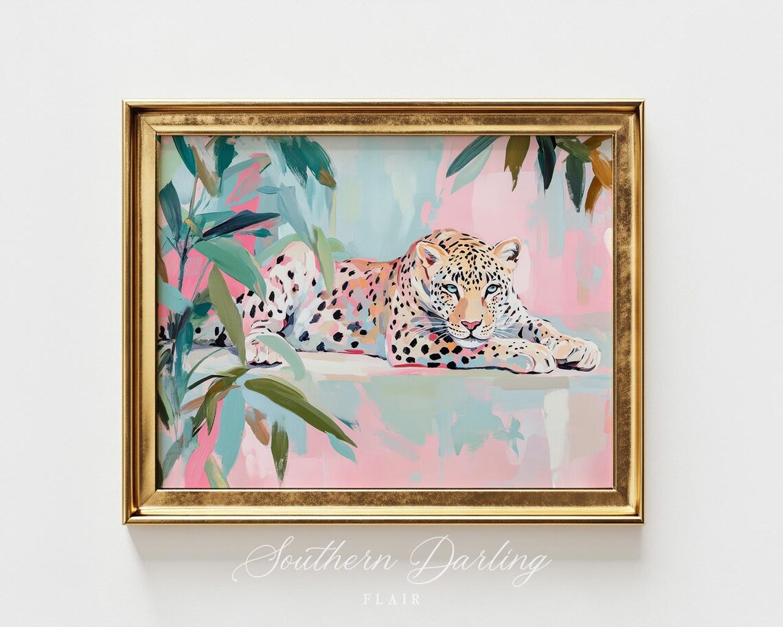 Pastel Leopard Art Print, Grandmillennial Decor