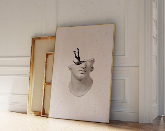 Surreal Classical Bust Diver Collage Minimalist Greek Statue Art Poster