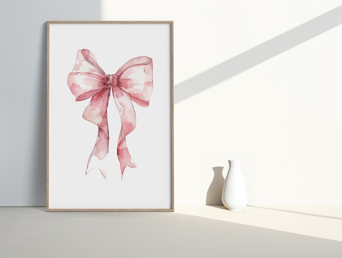Pink Bow Wall Art, Preppy Coquette Balletcore Art Print - Image 2