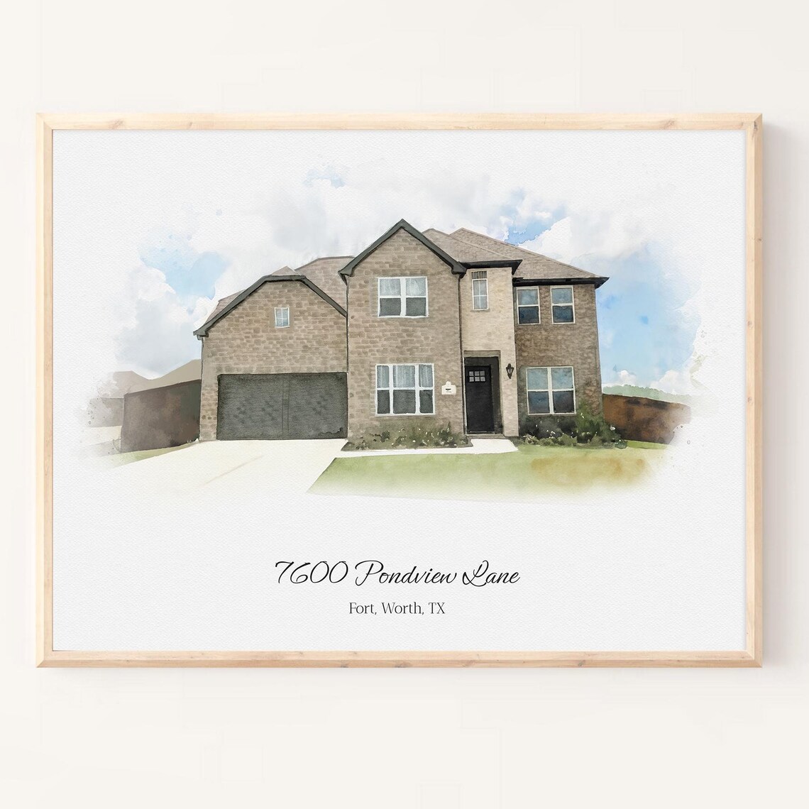 Custom Two Story Home Watercolor Portrait Print Address Keepsake Gift