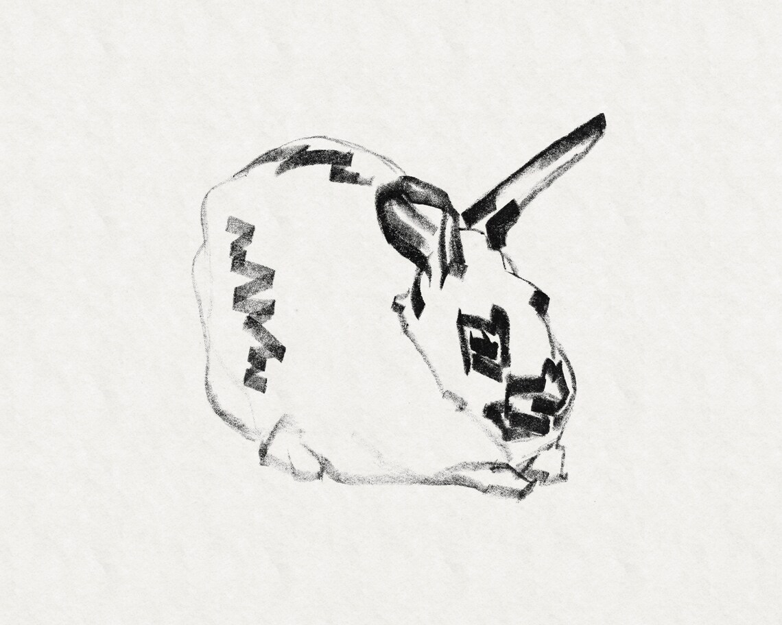 Resting Rabbit in Bold Black Brushstrokes Minimalist Ink Drawing Print - Image 3