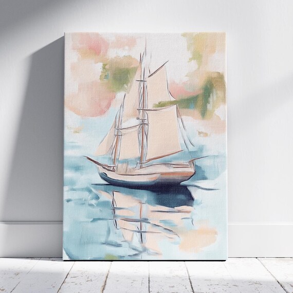 Vintage Sailboat on Calm Water Reflection Nautical Art Poster