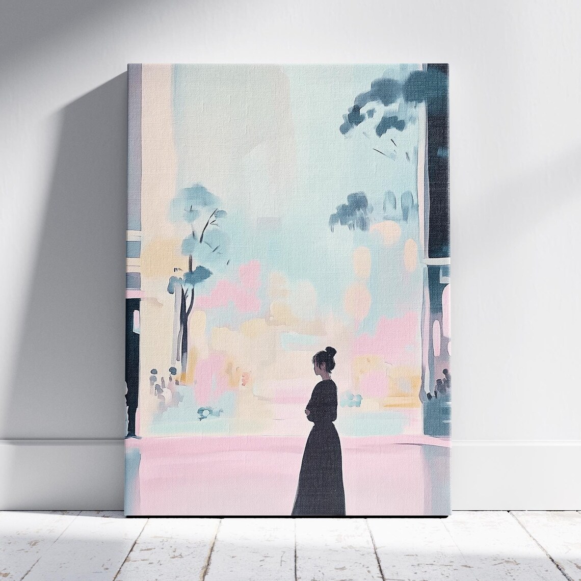 Impressionist Woman on Pastel Pink Alley City Street Art Poster