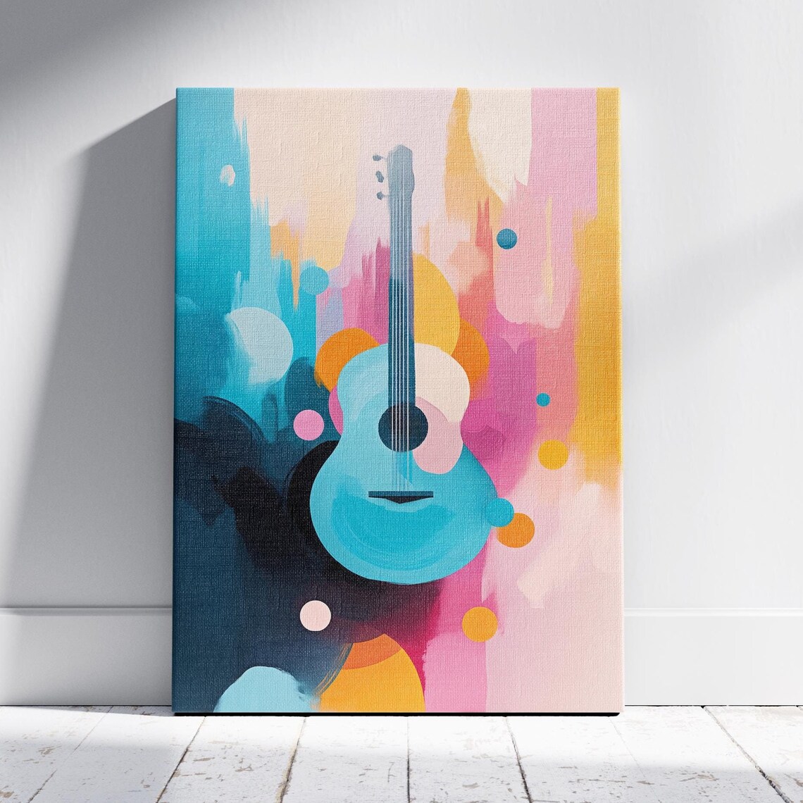 Blue Acoustic Guitar Bold Colorful Abstract Modern Music Poster