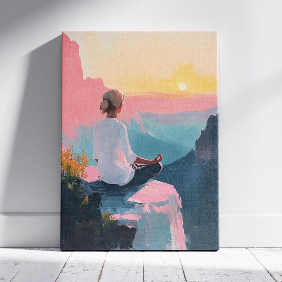Pastel Sunset Solitude Pink Sky Landscape Pastel Sunrise Decor Peaceful Nature Art Dawn Artwork Sunrise Painting Mountain Range Art