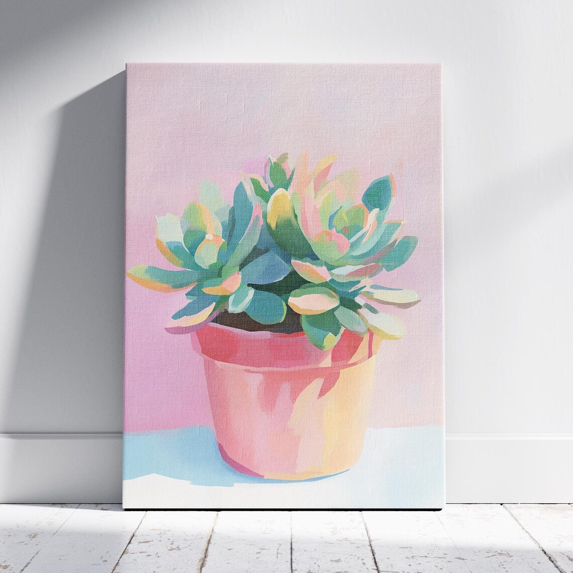 Colorful Succulent In Pink Pot Pastel Botanical Echeveria Art Print