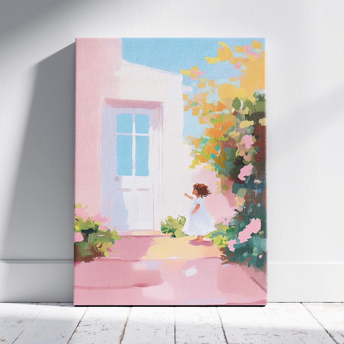 Girl At A Door Pastel Play Area Decor Playful Illustration Children Playing Art Fairy Door Photo Girls Bedroom Decor Nursery Picture