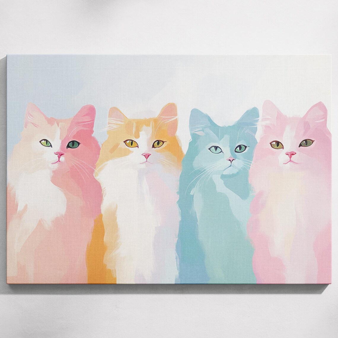 Four Pastel Cats Pink Orange Blue Row Cute Kitty Portrait Poster