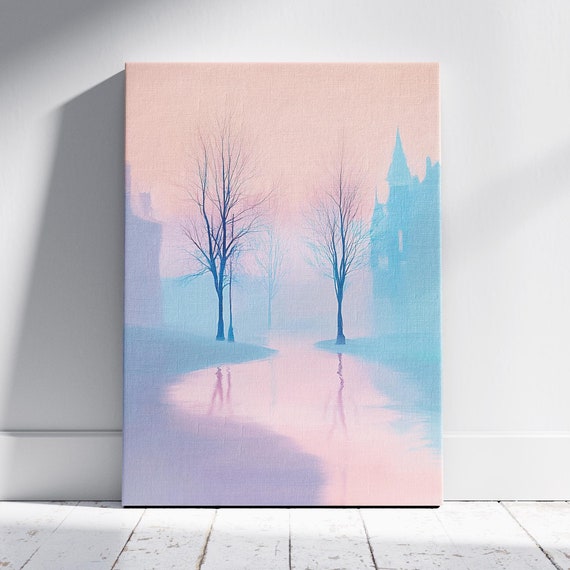 Pastel Dawn Reflection Trees On A Lake Art Water Reflection Calming Artwork Nature Scene Artwork Peaceful Artwork Tranquil Landscape