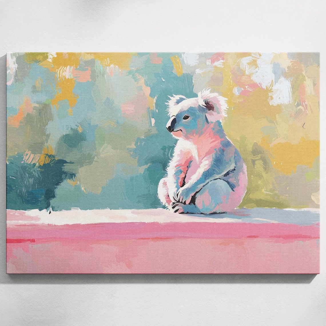 Koala Sitting Pink Ledge Colorful Abstract Pastel Wildlife Poster