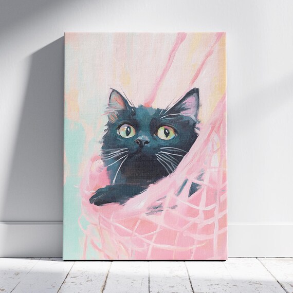 Funny Cat Portrait Witchy Decor Dopamine Decor Coquette Room Decor Original Painting Preppy Wall Art Print