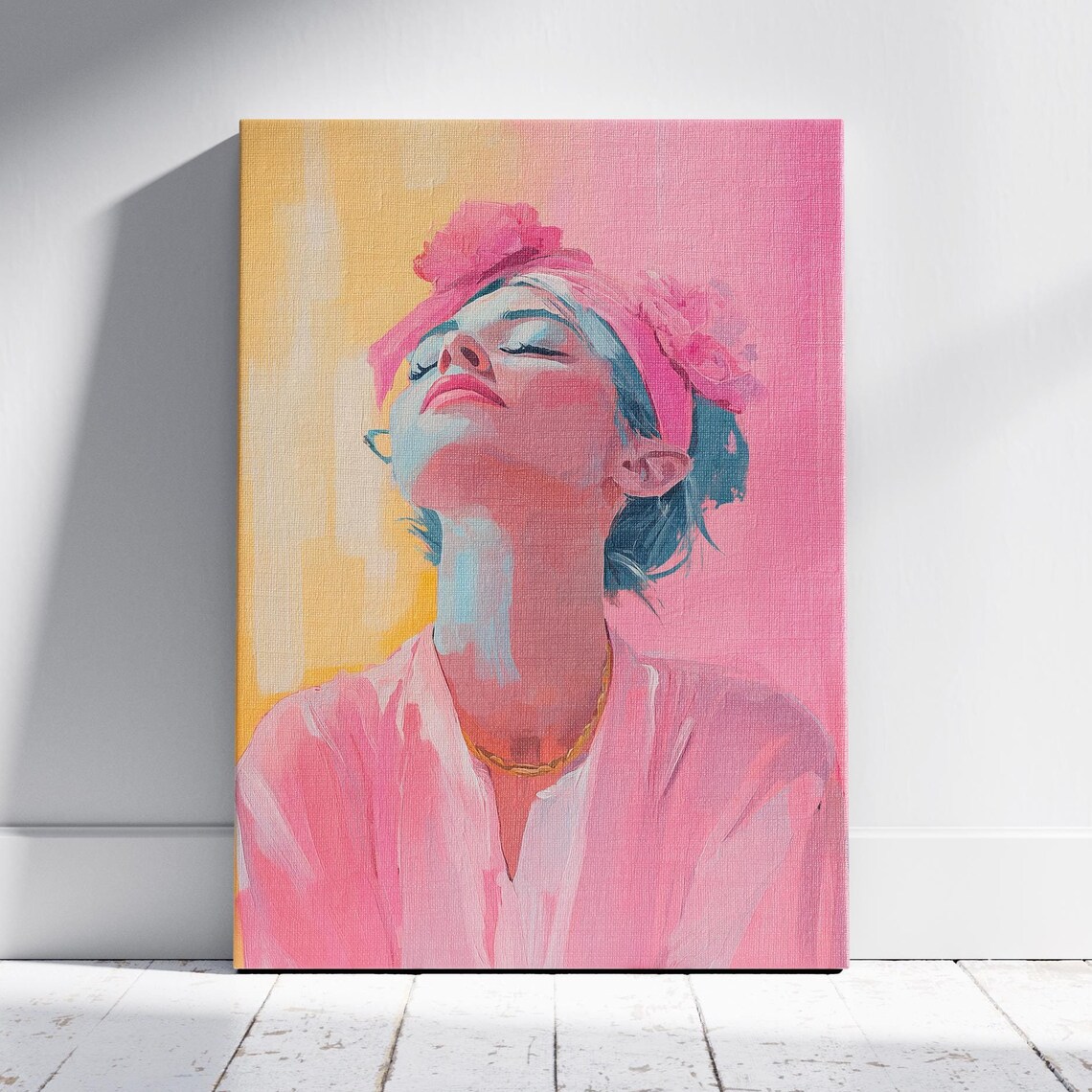 Colorful Woman Portrait with Pink Headband Modern Art Poster