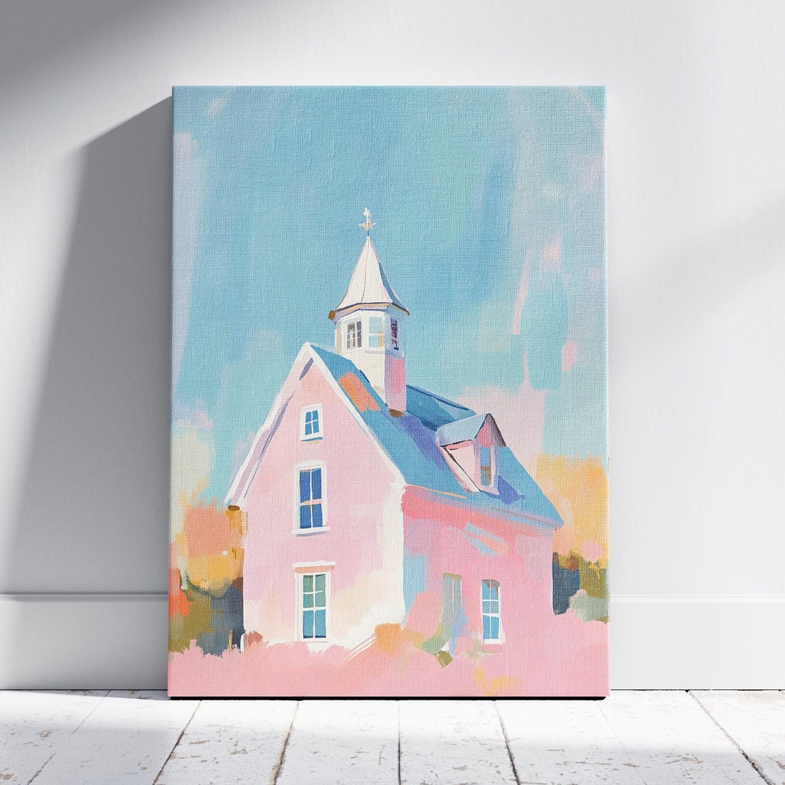Church Painting In Soft Pastels Soft Pastel Painting Boho Church Art Colorful Church Art Pastel Bohemian Art Unique Church Decor Art