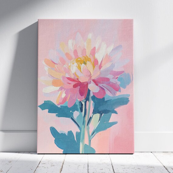 Pink Chrysanthemum Single Bloom Pastel Floral Painting Soft Pink Poster