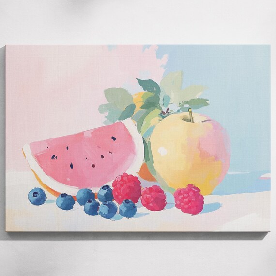 Watermelon Apple Berries Summer Fruit Still Life Kitchen Poster