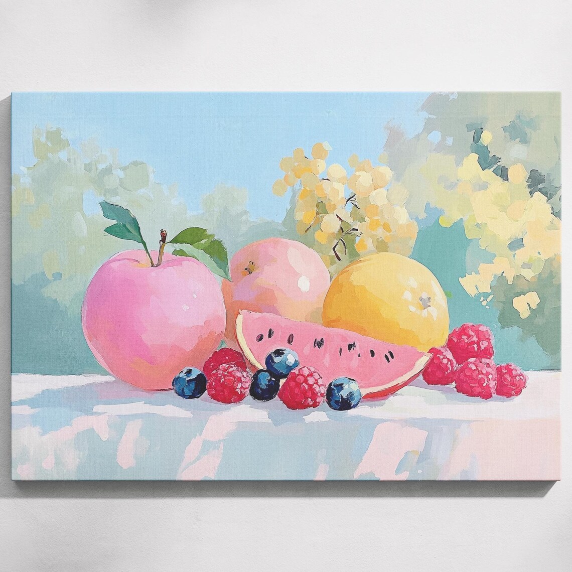 Pink Apples Lemon Watermelon Berries Floral Still Life Art Print