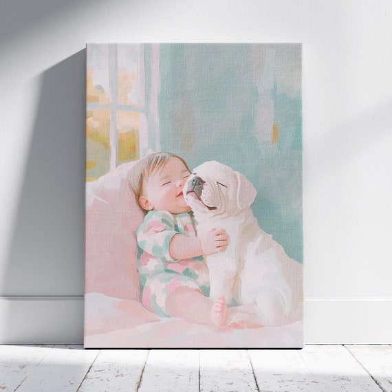 Pastel Cute Baby Adorable Puppy Playful Puppy Art Colorful Baby Art Laughter Art Piece Heartwarming Art Baby Pet Love Joyful Baby