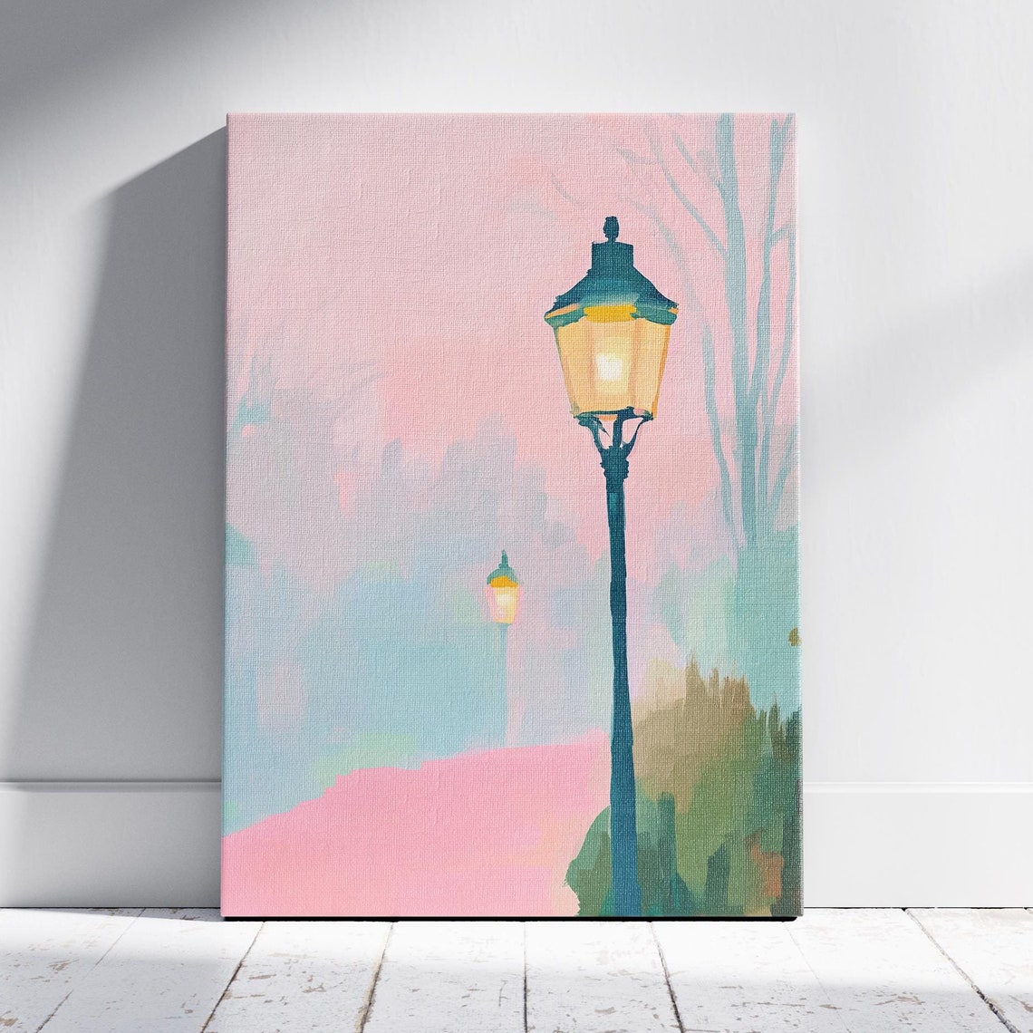 Vintage Victorian Street Lamp Post Art Street Painting Victorian Painting Misty Painting Victorian Artwork Street Lamp Post Wall Art