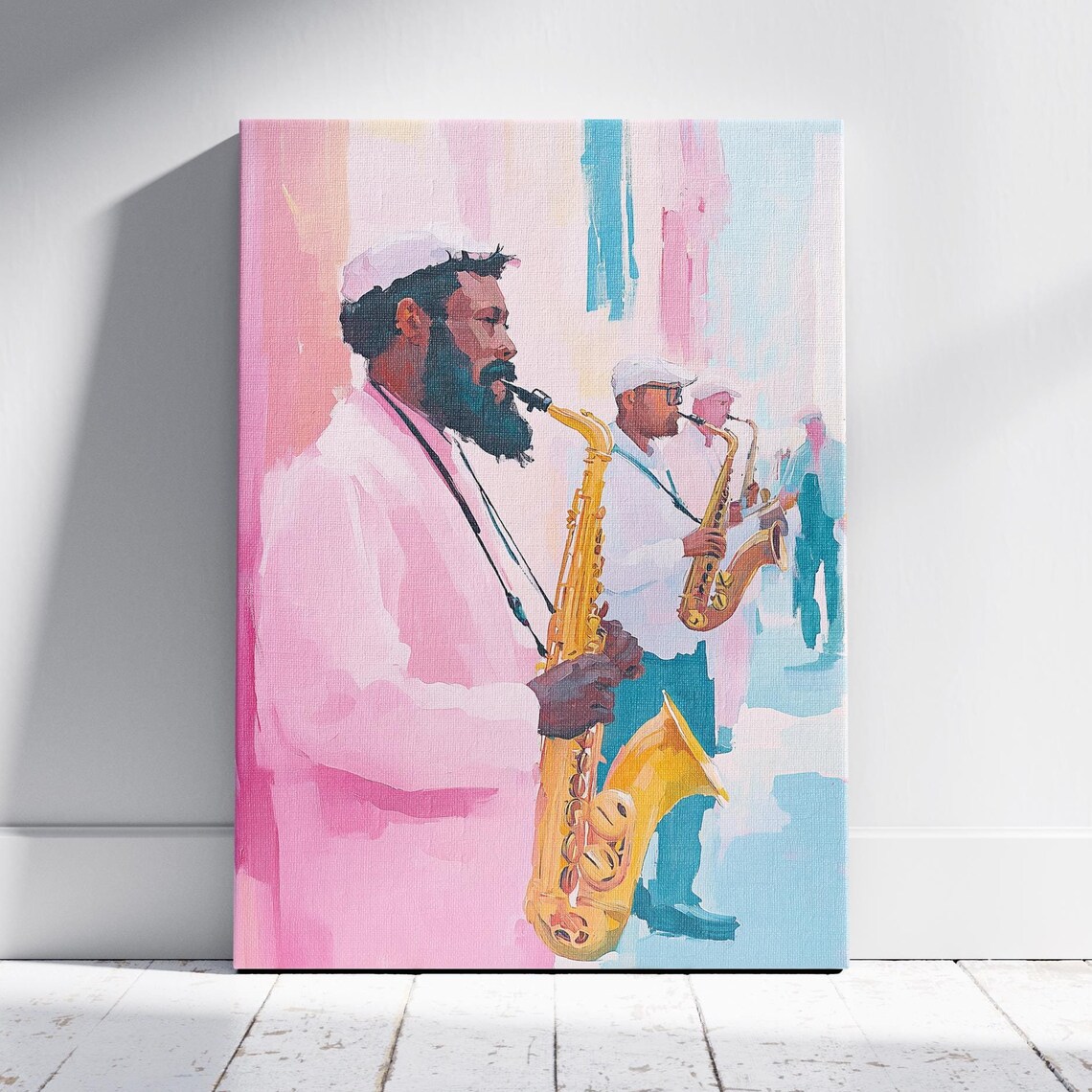 Saxophone Street Band Jazz Musicians Pastel Music Art Wall Poster Print
