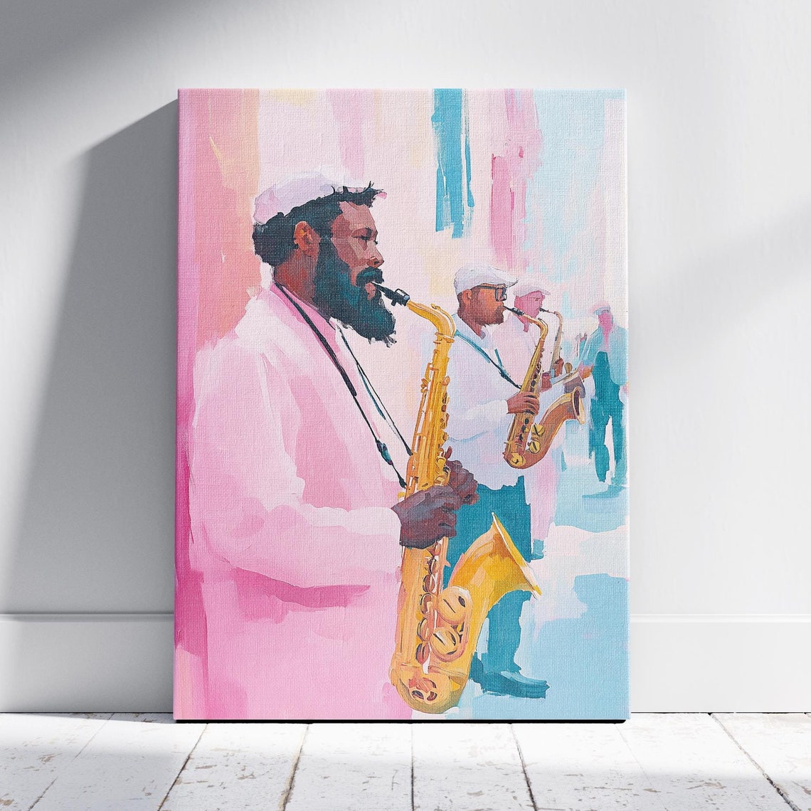 Saxophonist Pastel Jazz Band Art Festival Wall Decor Urban Music Art Room Bourbon Street Musicians Jazz Festival Poster