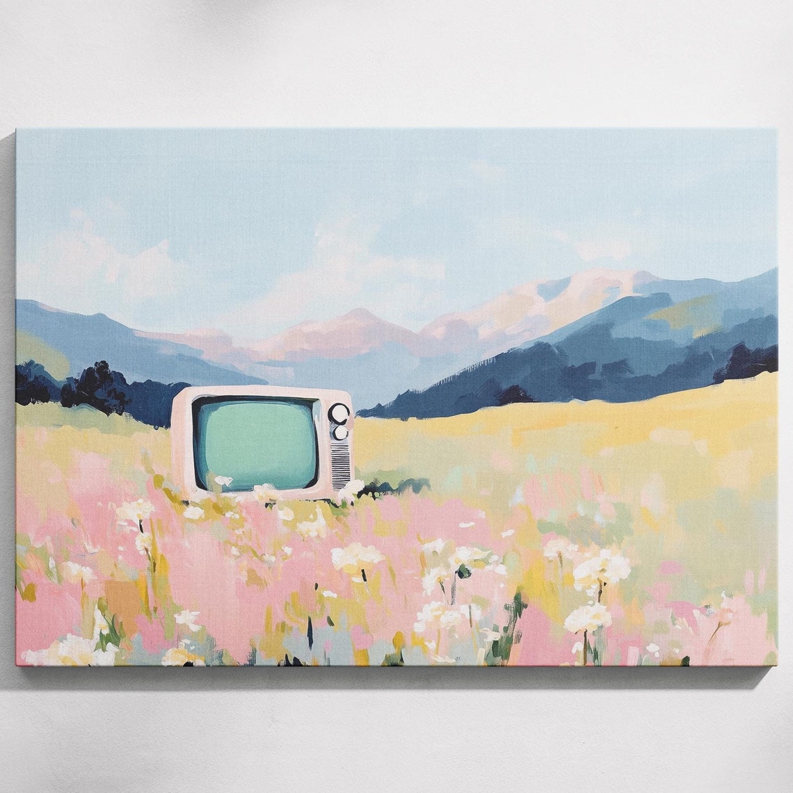 Pastel Tv In Nature Art Tv In Flowers Painting Soft Pastel Flowers Tv In Flowers Decor Pink Flower Painting Alps Watercolor Wall Art