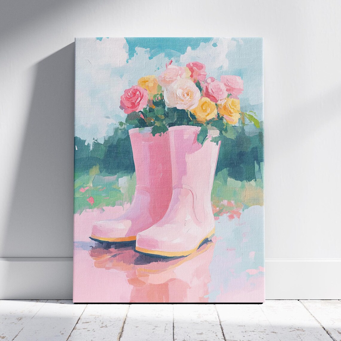 Pink Rain Boots Filled With Roses Cottage Garden Flower Art Poster